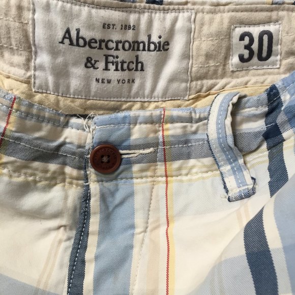 Abercrombie & Fitch Cream/Blue Plaid Button Fly Shorts Size 30 - Picture 4 of 6